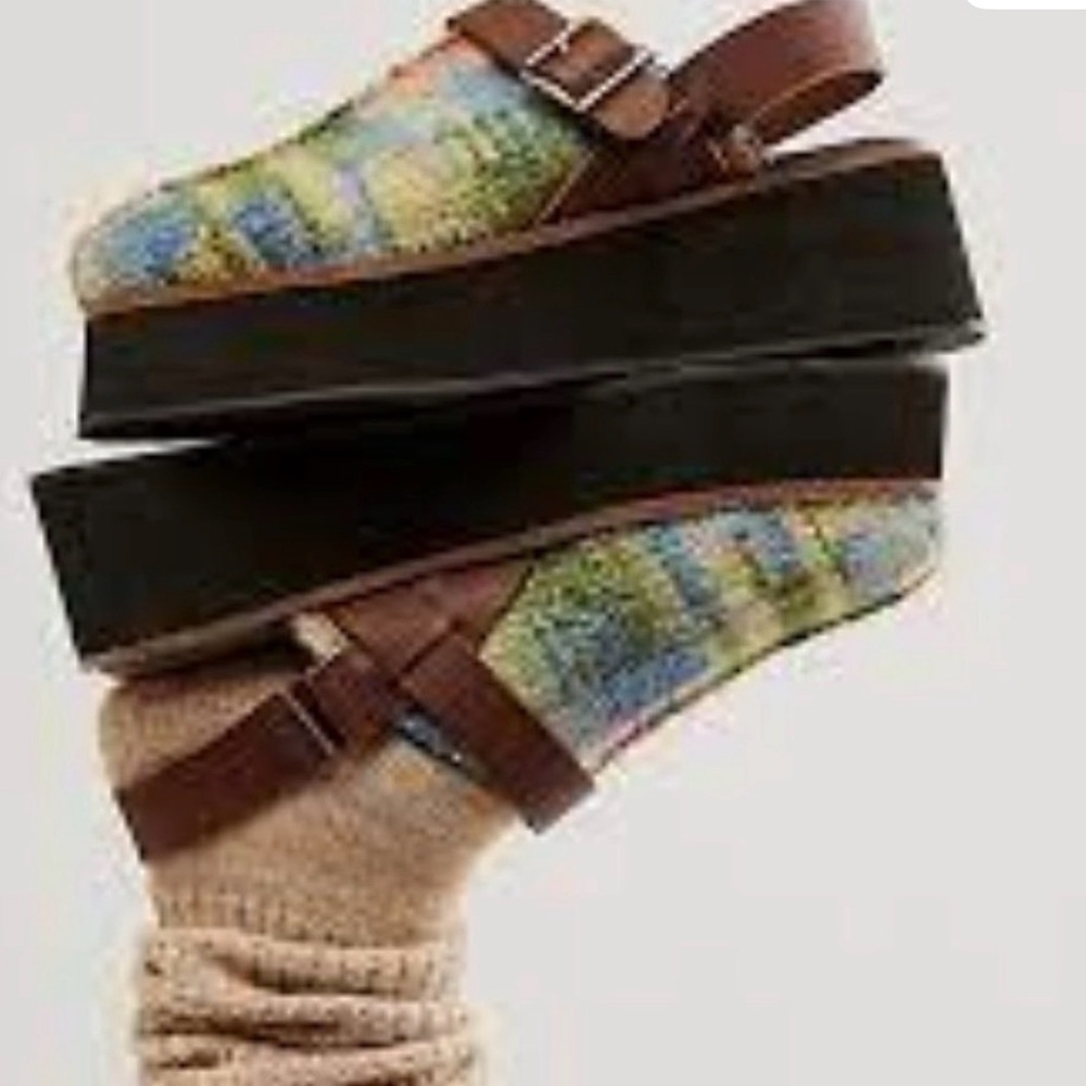 Free People Astrid Blue Multi stargazer Platform Mules 8